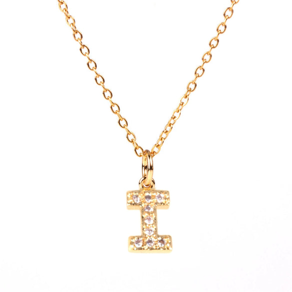 Wholesale Women's Stainless Steel Pendant Necklace With 26 English Letters Pattern O Chain And Diamond Design