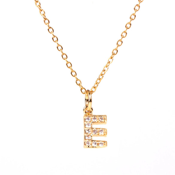 Wholesale Women's Stainless Steel Pendant Necklace With 26 English Letters Pattern O Chain And Diamond Design