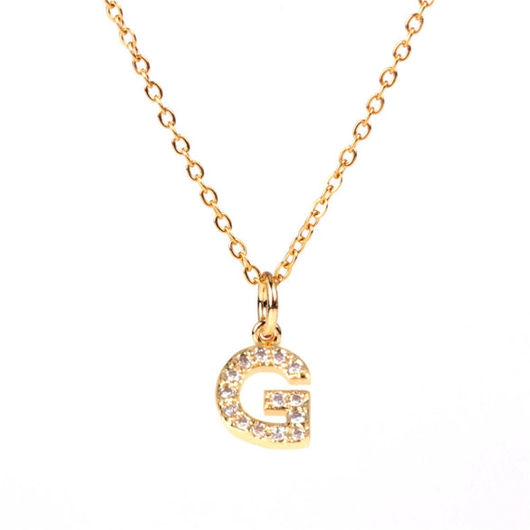 Wholesale Women's Stainless Steel Pendant Necklace With 26 English Letters Pattern O Chain And Diamond Design