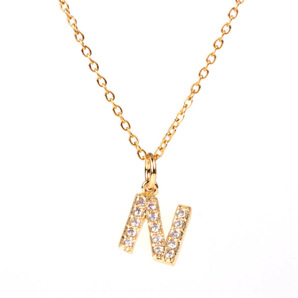 Wholesale Women's Stainless Steel Pendant Necklace With 26 English Letters Pattern O Chain And Diamond Design