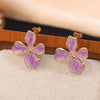 Wholesale Women's Stainless Steel Plants And Flowers Dripping Oil Jewelry Set Necklace And Earrings