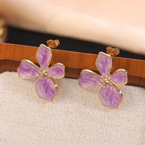 Wholesale Women's Stainless Steel Plants And Flowers Dripping Oil Jewelry Set Necklace And Earrings