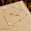 Wholesale Women's Stainless Steel Plants And Flowers Pattern Electroplated Jewelry Set With O Chain Necklace Earring Bracelet