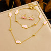 Wholesale Women's Stainless Steel Plants And Flowers Pattern Electroplated Jewelry Set With O Chain Necklace Earring Bracelet