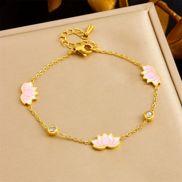 Wholesale Women's Stainless Steel Plants And Flowers Pattern Electroplated Jewelry Set With O Chain Necklace Earring Bracelet