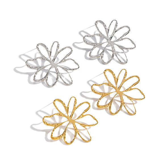 Wholesale Women's Stainless Steel Pvd Furnace Vacuum Real Gold Plated Exaggerated Stylish Oversized Flower Earrings