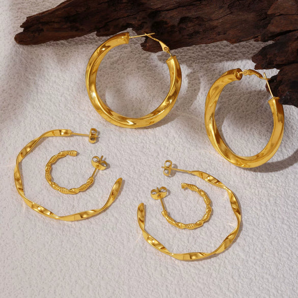 Wholesale Women's Stainless Steel Pvd Plated Geometric C Shaped And U Shaped Fashion Earrings
