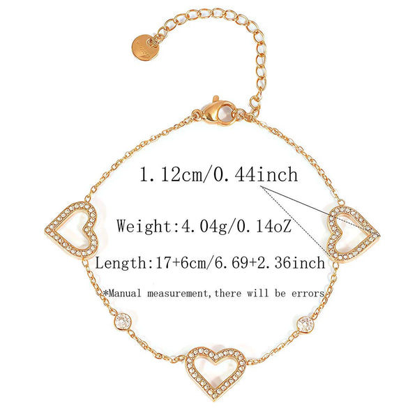 Wholesale Women's Stainless Steel Real Gold Plated Bracelet With Heart Circle And Eight Pointed Star Design