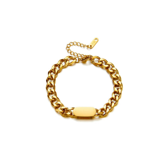 Wholesale Women's Stainless Steel Rectangular Heavy Industry Metal Cold Style Glossy Electroplated Bracelet