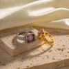 Wholesale Women's Stainless Steel Rectangular Ring With Pink Zircon And Geometric Design Electroplated