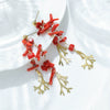 Wholesale Women's Stainless Steel Red Coral Chain Tassel Dangle Stud Earrings With Electroplating And Plants Flowers Style