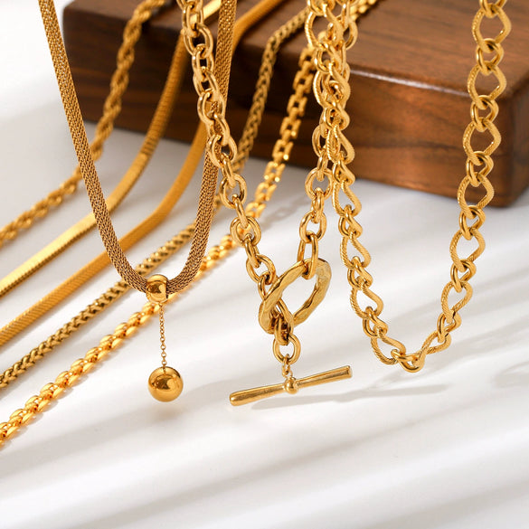 Wholesale Women's Stainless Steel Regular Chain Necklace With Geometric Pattern And Electroplating Treatment