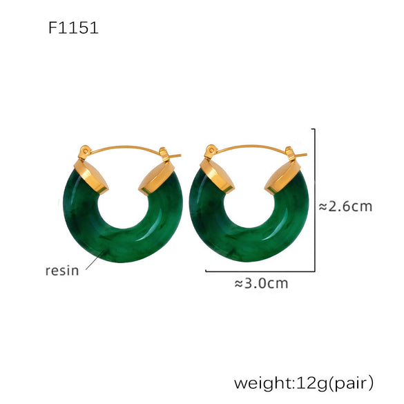 Wholesale Women's 316L Stainless Steel Resin Geometric Electroplated Colorful Earrings