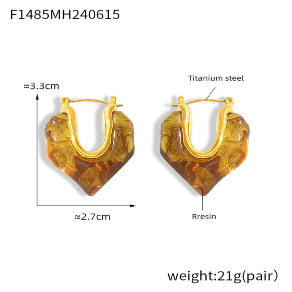 Wholesale Women's 316L Stainless Steel Resin Geometric Electroplated Colorful Earrings