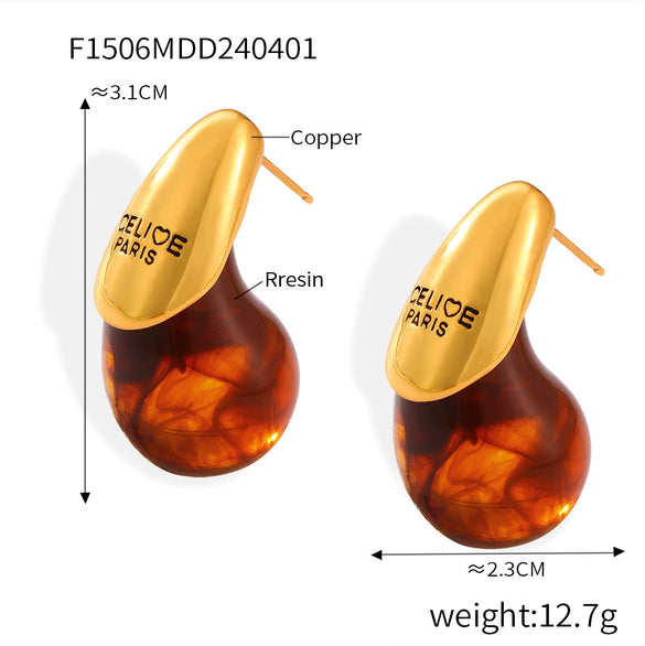 Wholesale Women's 316L Stainless Steel Resin Geometric Electroplated Colorful Earrings