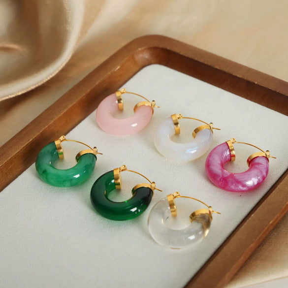 Wholesale Women's 316L Stainless Steel Resin Geometric Electroplated Colorful Earrings