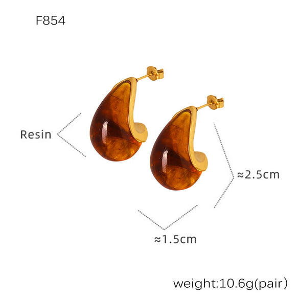 Wholesale Women's 316L Stainless Steel Resin Geometric Electroplated Colorful Earrings