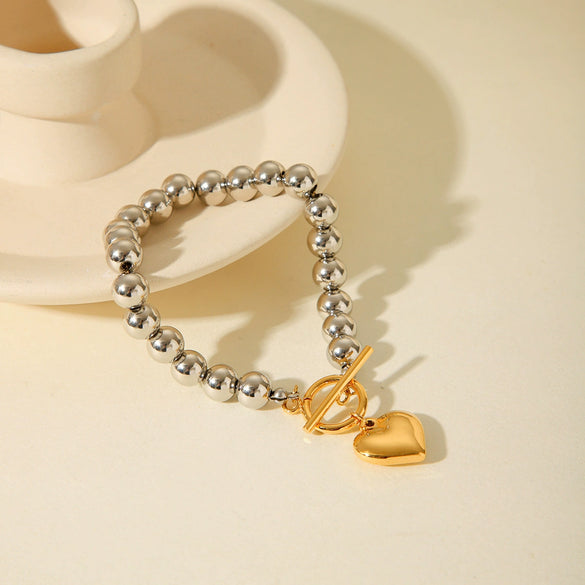 Wholesale Women's Stainless Steel Retro Classic Love Peach Heart Geometric Electroplated Bracelet