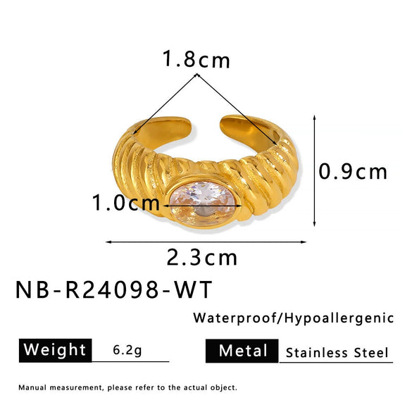 Wholesale Women's Stainless Steel Retro Personality Opening Ring With 18K Gold Plated Electroplating And Multicolor Zircon Inlay Geometric Pattern