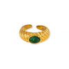 Wholesale Women's Stainless Steel Retro Personality Opening Ring With 18K Gold Plated Electroplating And Multicolor Zircon Inlay Geometric Pattern
