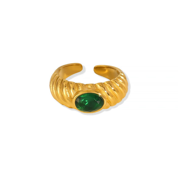 Wholesale Women's Stainless Steel Retro Personality Opening Ring With 18K Gold Plated Electroplating And Multicolor Zircon Inlay Geometric Pattern