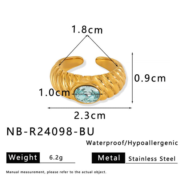 Wholesale Women's Stainless Steel Retro Personality Opening Ring With 18K Gold Plated Electroplating And Multicolor Zircon Inlay Geometric Pattern