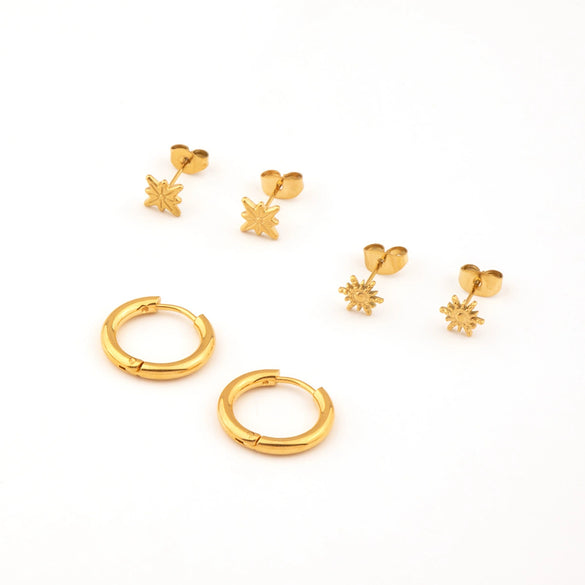 Wholesale Women's Stainless Steel Rhombus Earrings Set With Pvd Furnace Vacuum Real Gold Plating Little Fresh And Minimalist Style