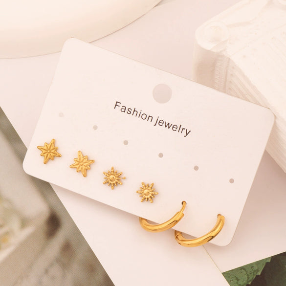 Wholesale Women's Stainless Steel Rhombus Earrings Set With Pvd Furnace Vacuum Real Gold Plating Little Fresh And Minimalist Style