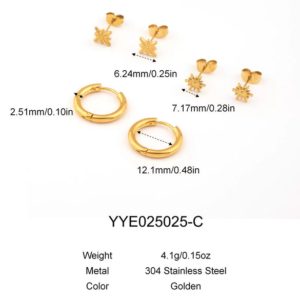 Wholesale Women's Stainless Steel Rhombus Earrings Set With Pvd Furnace Vacuum Real Gold Plating Little Fresh And Minimalist Style
