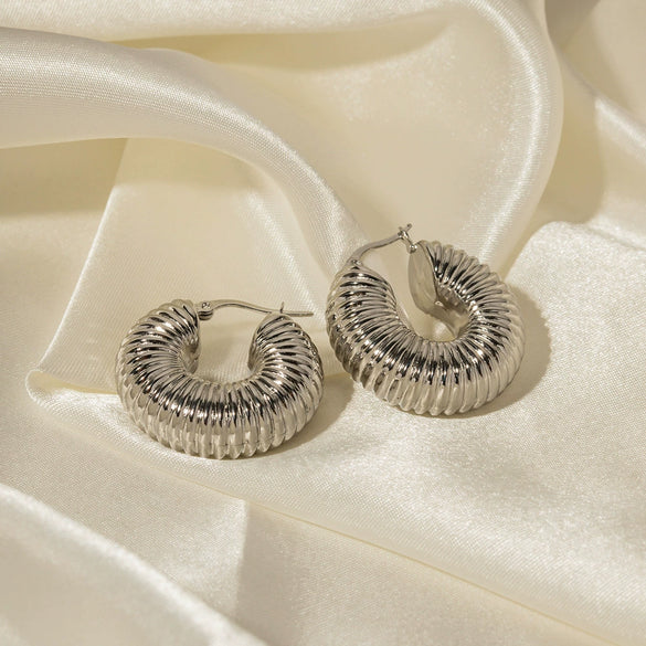 Wholesale Women's Stainless Steel Ring Earrings In C Shaped With Snail Shell Design And Electroplating Process