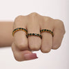 Wholesale Women's Stainless Steel Ring Inlaid With Green Glass Stone Pvd Plated 18K Gold Geometric Light Luxury Handmade Jewelry