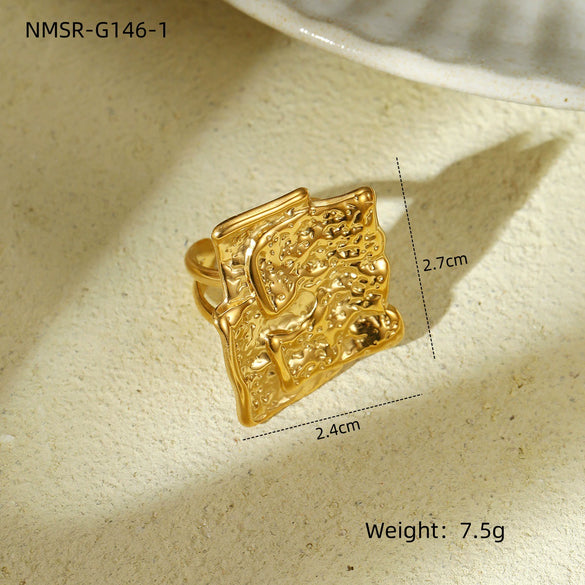Wholesale Women's Stainless Steel Ring Light Luxury Irregular Tinfoil Pleated Electroplating Hand Jewelry