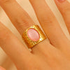 Wholesale Women's Stainless Steel Ring Retro Inlaid Colored Stone Geometric Star Pattern Electroplated
