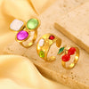 Wholesale Women's Stainless Steel Ring Retro Inlaid Colored Stone Geometric Star Pattern Electroplated