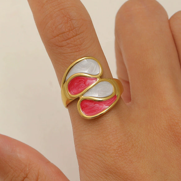 Wholesale Women's Stainless Steel Ring Retro Inlaid Colored Stone Geometric Star Pattern Electroplated