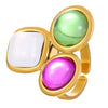 Wholesale Women's Stainless Steel Ring Retro Inlaid Colored Stone Geometric Star Pattern Electroplated