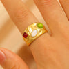 Wholesale Women's Stainless Steel Ring Retro Inlaid Colored Stone Geometric Star Pattern Electroplated