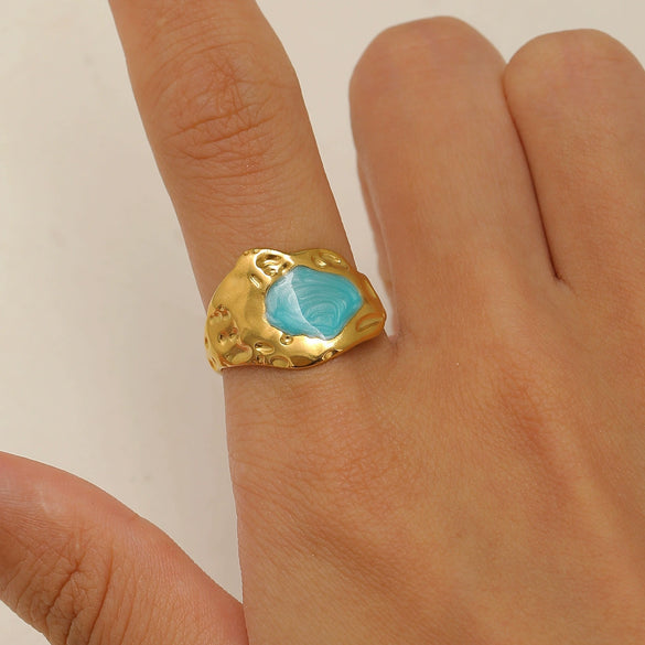 Wholesale Women's Stainless Steel Ring Retro Inlaid Colored Stone Geometric Star Pattern Electroplated
