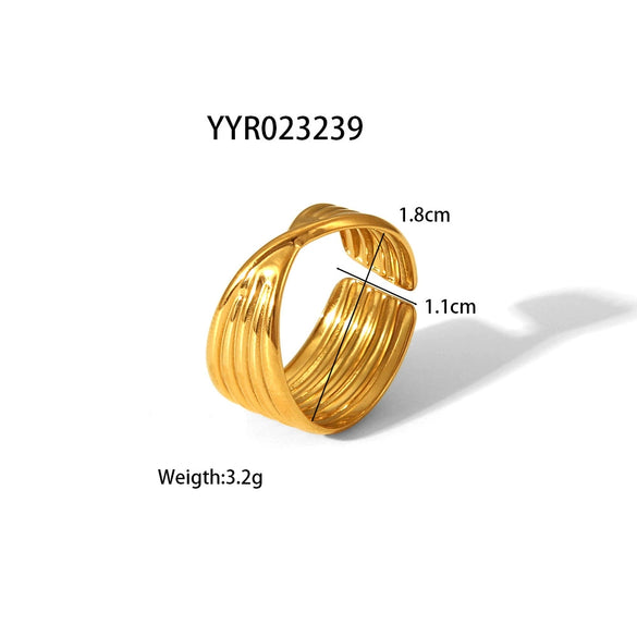 Wholesale Women's Stainless Steel Ring With Geometric Design And Pvd Furnace Real Gold Electroplating Exaggerated Fashion Lines