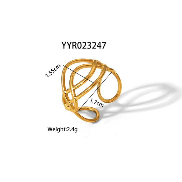 Wholesale Women's Stainless Steel Ring With Geometric Design And Pvd Furnace Real Gold Electroplating Exaggerated Fashion Lines