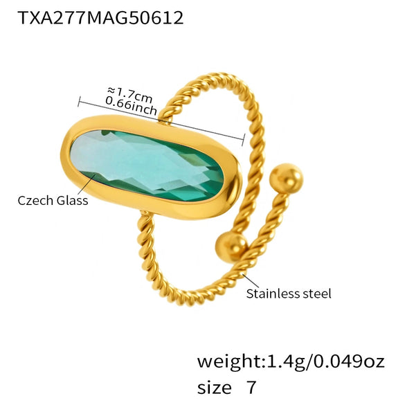 Wholesale Women's 316L Stainless Steel Ring With Geometric Pattern And 18K Real Gold Electroplating Czech Glass And Threaded Steel Ball Design