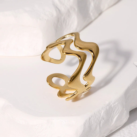Wholesale Women's Stainless Steel Ring With Irregular Wave And Geometric Pattern Electroplated Simple And High Level Sense Non Fading