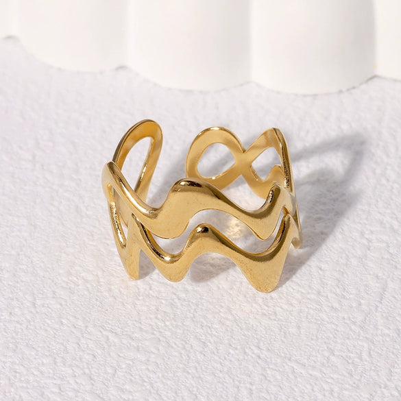 Wholesale Women's Stainless Steel Ring With Irregular Wave And Geometric Pattern Electroplated Simple And High Level Sense Non Fading