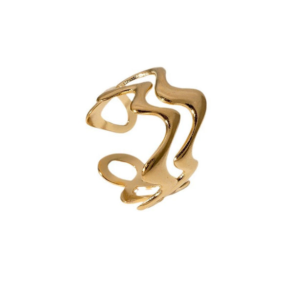 Wholesale Women's Stainless Steel Ring With Irregular Wave And Geometric Pattern Electroplated Simple And High Level Sense Non Fading