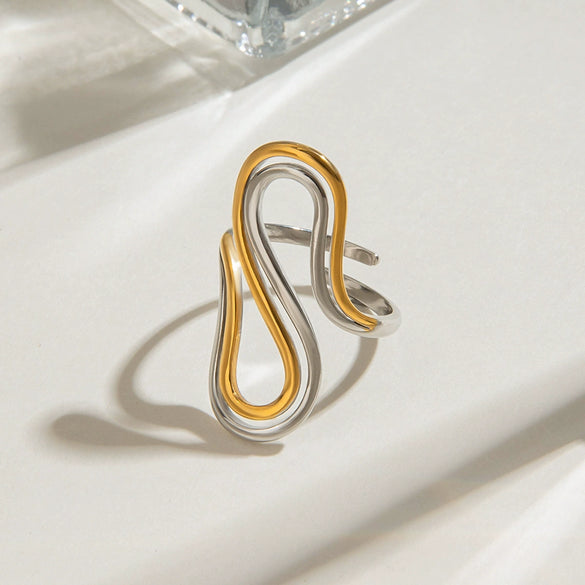 Wholesale Women's Stainless Steel Ring With Quiet Design Sense Gold And Silver Color Matching Double S Shaped Adjustable Opening Geometric Styling And Electroplating