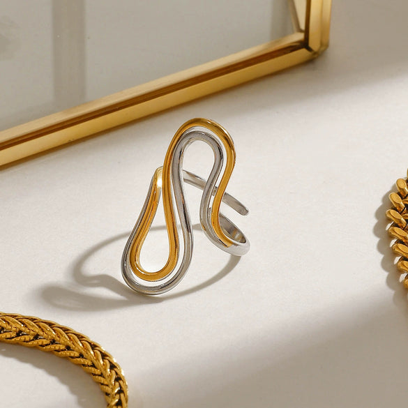 Wholesale Women's Stainless Steel Ring With Quiet Design Sense Gold And Silver Color Matching Double S Shaped Adjustable Opening Geometric Styling And Electroplating