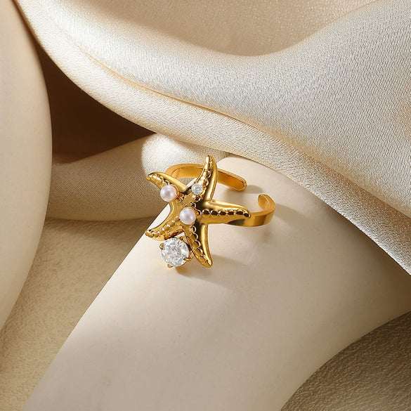Wholesale Women's Stainless Steel Ring With Starfish And Butterfly Patterns Electroplated