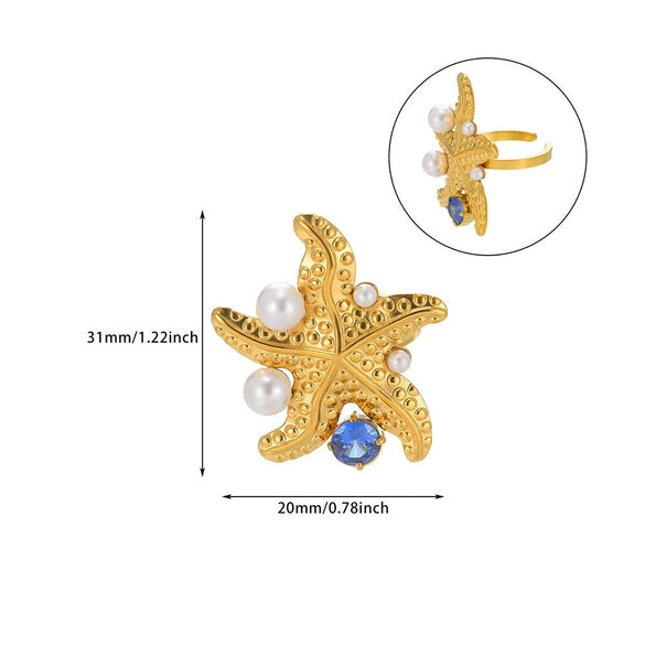 Wholesale Women's Stainless Steel Ring With Starfish And Butterfly Patterns Electroplated