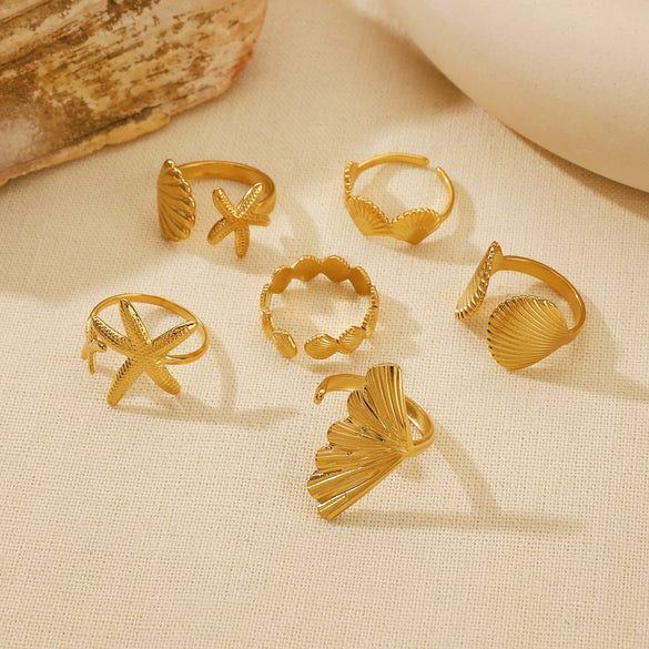 Wholesale Women's Stainless Steel Ring With Starfish Leaf Animal And Zodiac Patterns Electroplated
