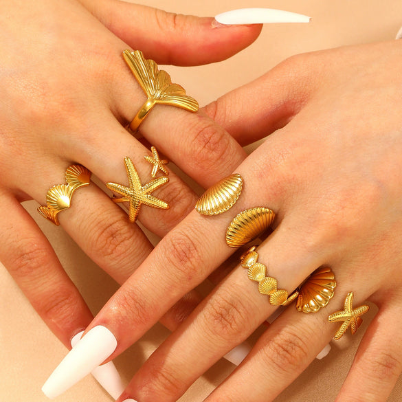 Wholesale Women's Stainless Steel Ring With Starfish Leaf Animal And Zodiac Patterns Electroplated